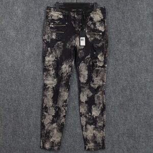 GUESS Pants Mens Fits 30x29 Black Ink Blot Cargo Slim Skinny Ankle Zip